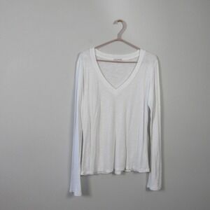 Standard James Perse V Neck Shirt Top Women 4 XL White Long Sleeve Burnout 146